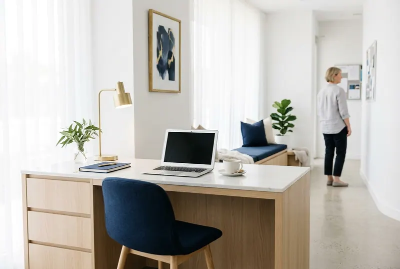 A tidy, calm clinic front desk at the end of the day.