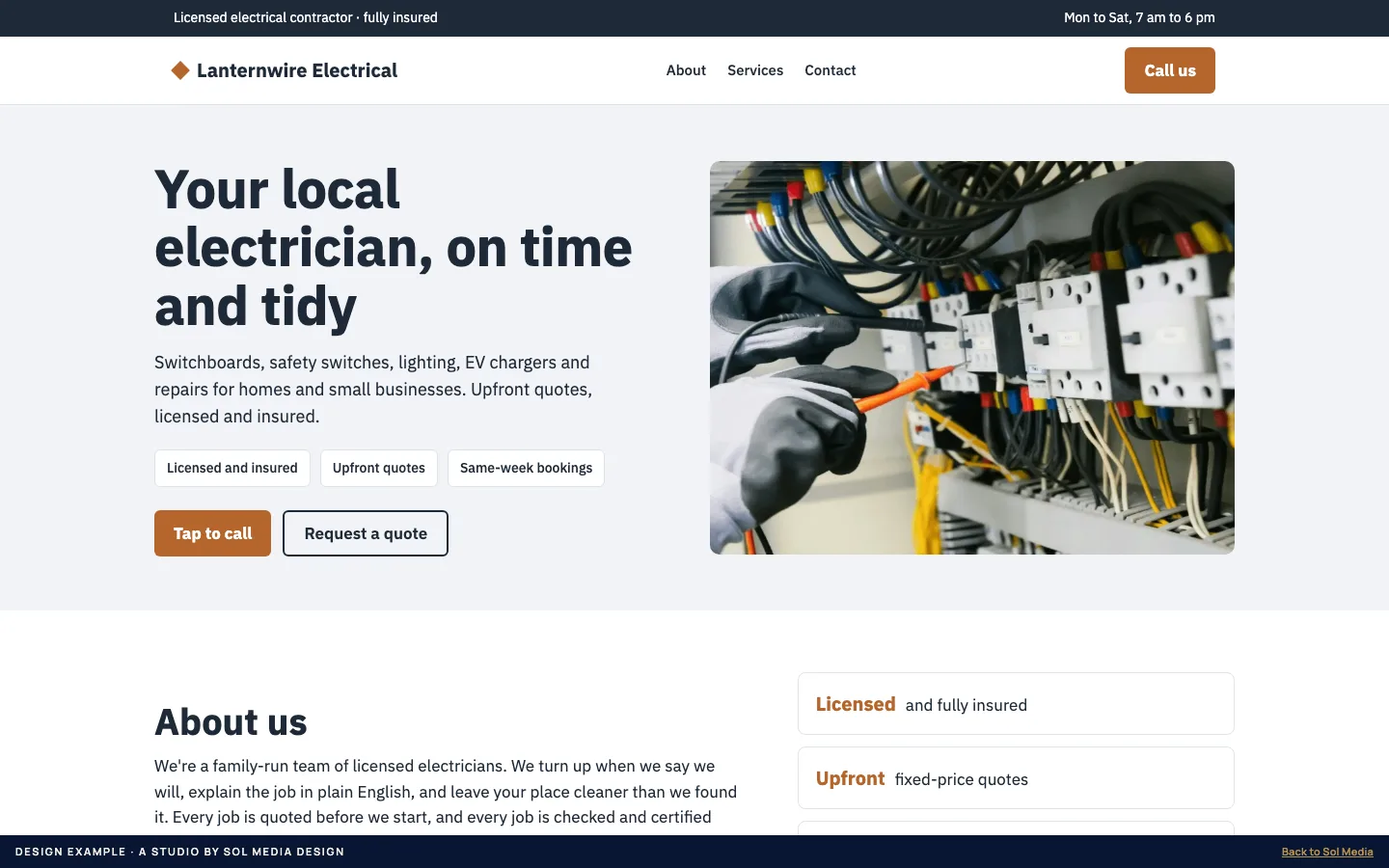 Design example: the Lanternwire Electrical website.