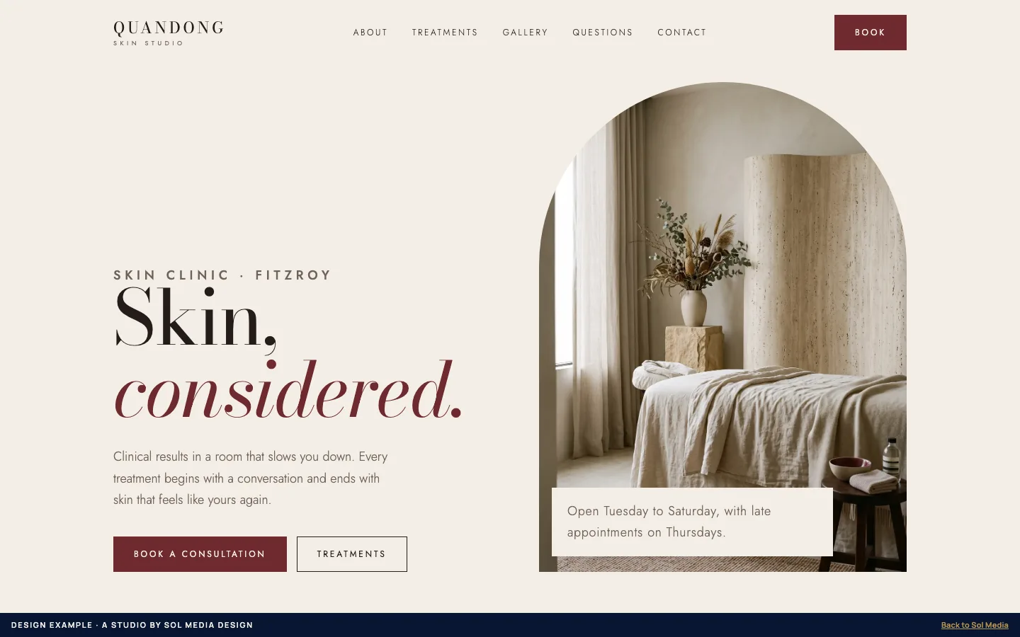 Design example: the Quandong Skin Studio website.