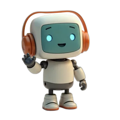 Aureley's robot mascot, waving.