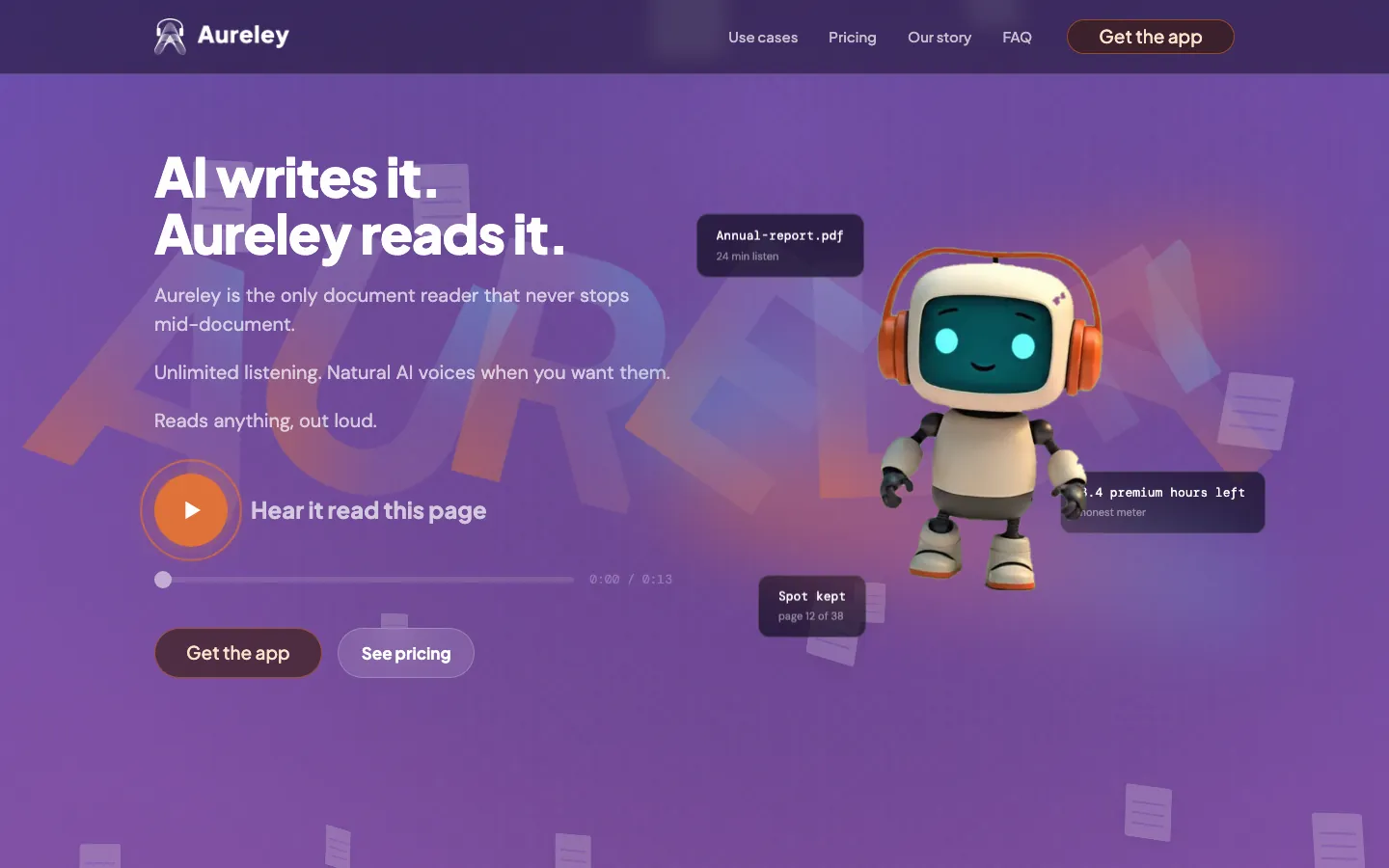 The Aureley website home page.
